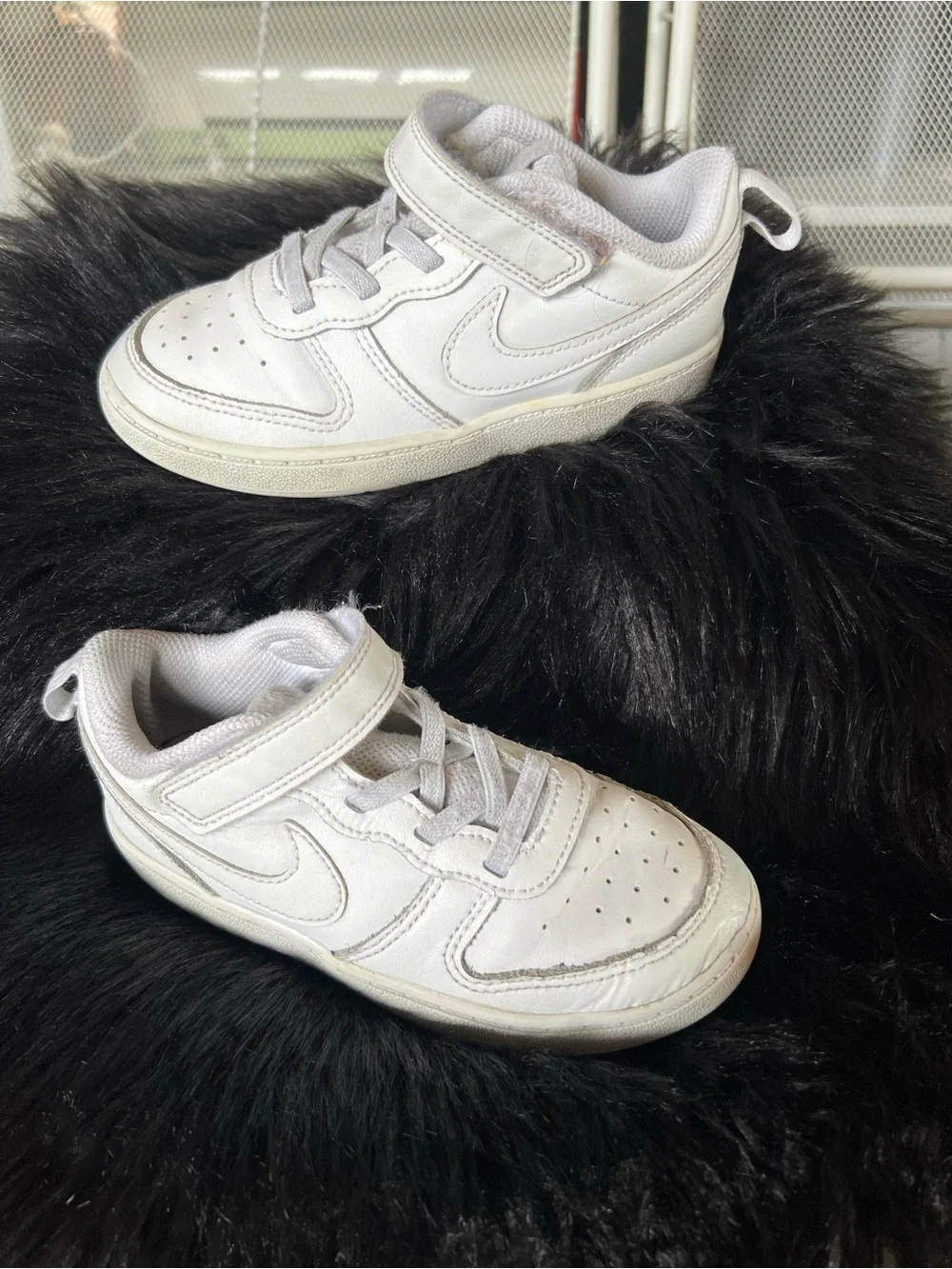Nike White Kids Velcro Sneakers with Swoosh